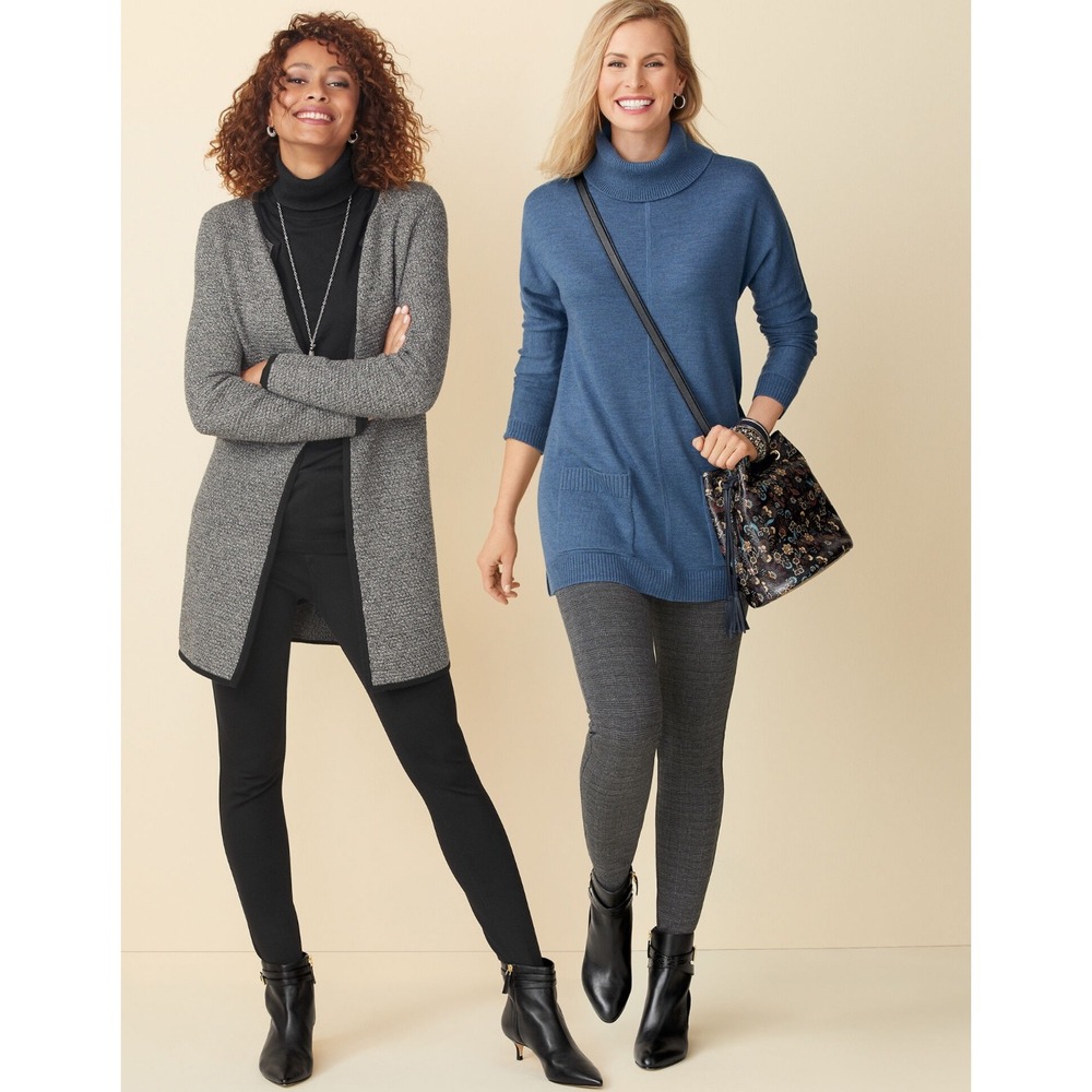 Talbots Merino Wool Tunic Sweater Gray Pockets Womens S Quiet Luxury Lagenlook - Picture 2 of 10